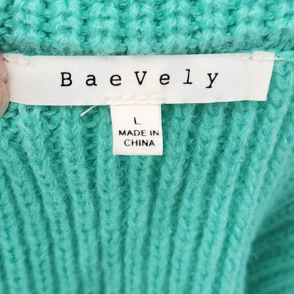 BaeVely‎ Teal Knit Crochet Flower Applique Preppy Boho Mini Skirt Women's L